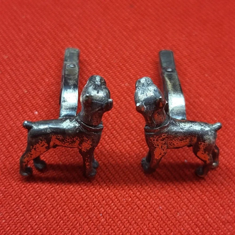 Vintage Signed Sterling Silver 3D Mechanics Heads Dog Cufflinks